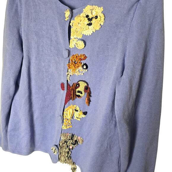 Rare Michael Simon Beaded Sequin Dog Cardigan Sweater Purple M - Picture 2 of 9